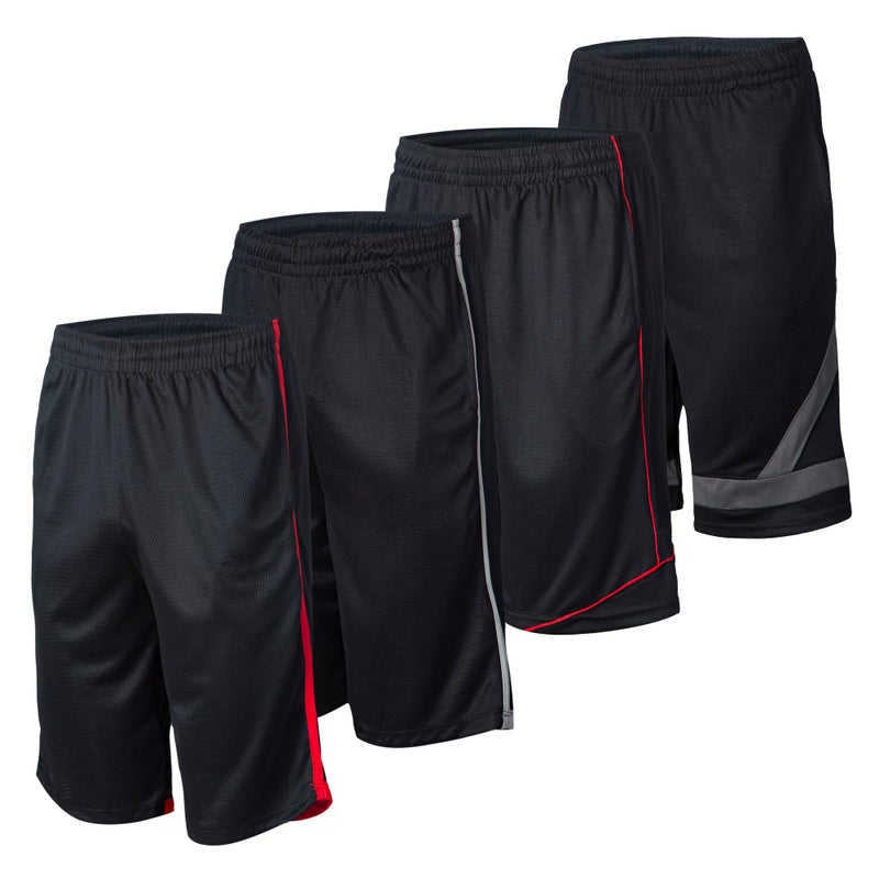 Essential Elements 4 Pack: Men's Dry-Fit Sweat Resistant Active Athletic Performance Shorts - Image 1